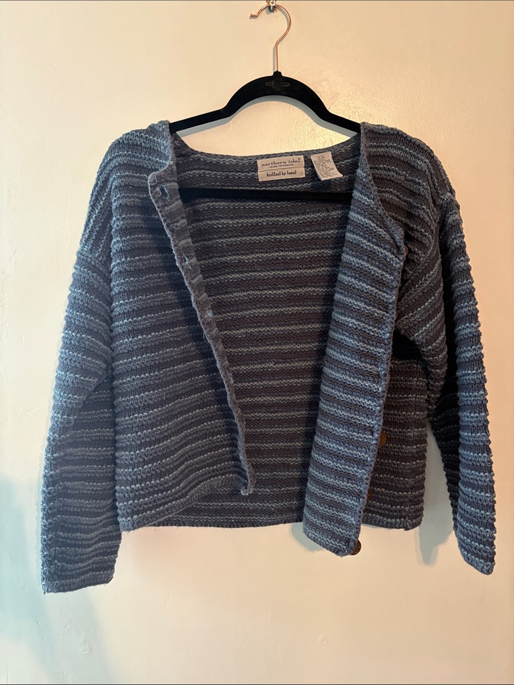 Northern Isles Hand-Knitted Cardigan Sweater with Wooden Buttons - Picture 6 of 6
